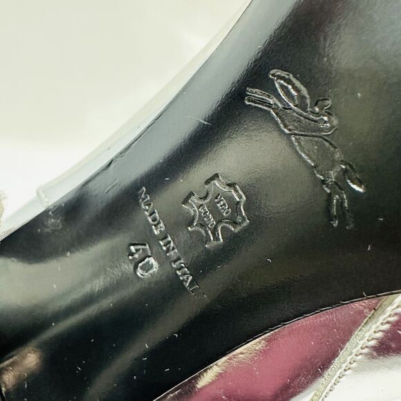 Longchamp Bootie 40/ US 10 Silver Patent Leather Block Heel Ankle Boots $775 - Picture 10 of 12